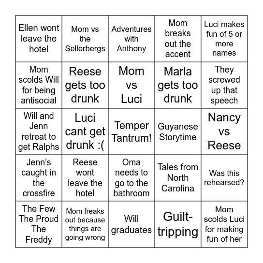 Graduation Bingo Card