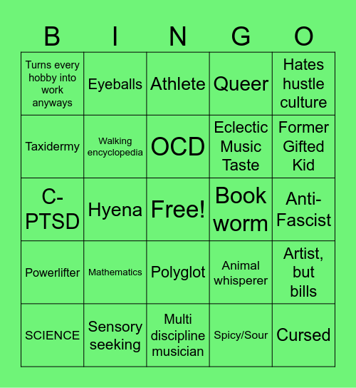 Kaz Bingo Card