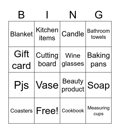Bridal Shower Bungo Bingo Card