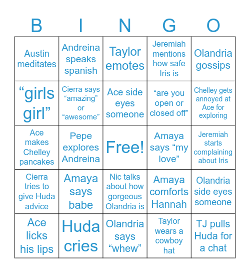 Love Island Season 7 Epi 16 Bingo Card