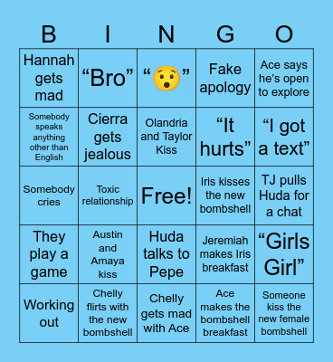 Love Island Bingo Card