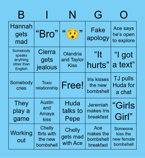 Love Island Bingo Card