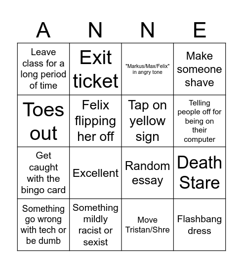 Millar Bingo Card
