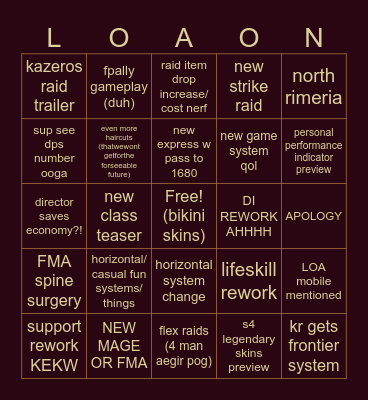 LOA ON SUMMER 2025 Bingo Card