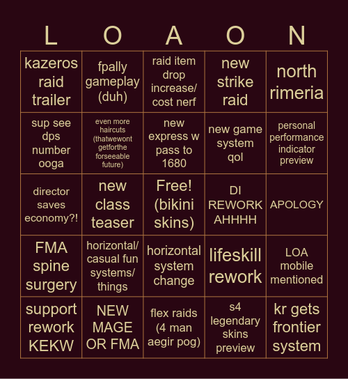LOA ON SUMMER 2025 Bingo Card