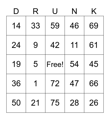 Drunk Bingo Trackside Bingo Card