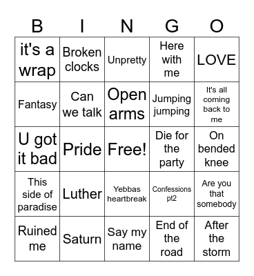 Joys Bingo Card