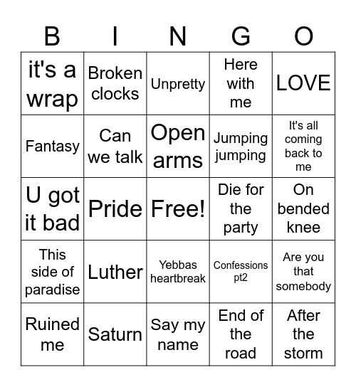 Joys Bingo Card