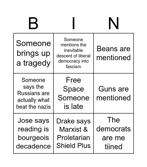 UTSRA Bingo Card