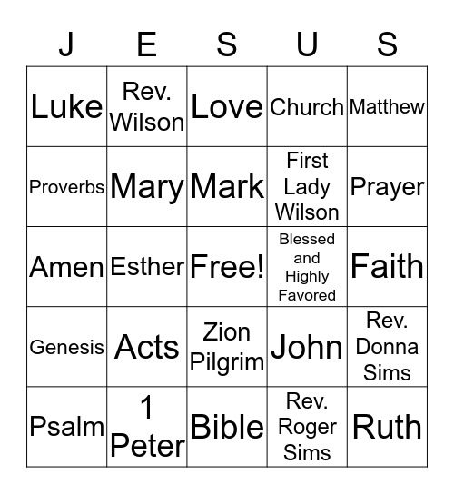 JESUS Bingo Card