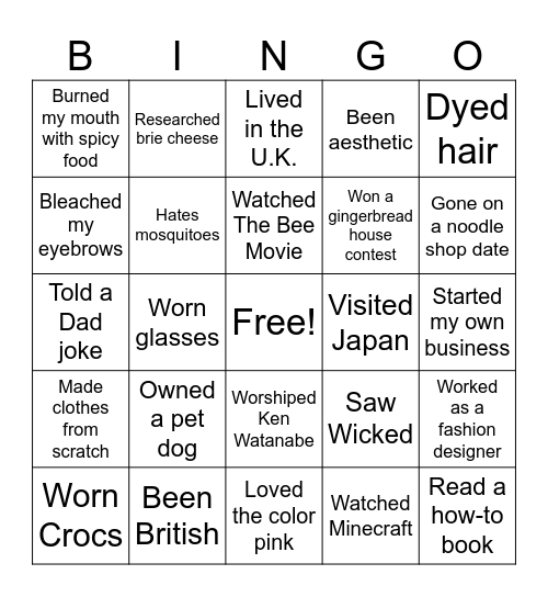 Tia & Larry Bingo Card