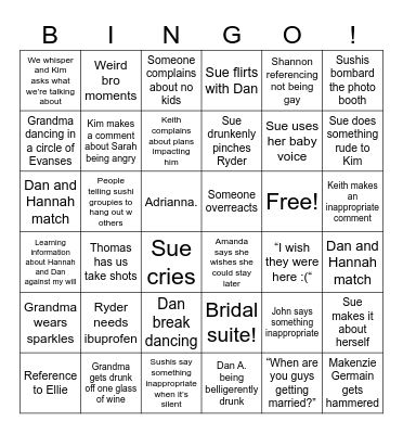 Meg’s Wedding Bingo Card