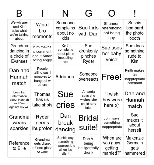 Meg’s Wedding Bingo Card