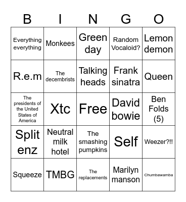 Sigma board of my random music Bingo Card
