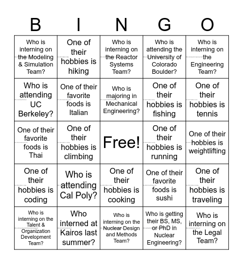 Untitled Bingo Card