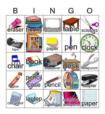 Classroom Items ESL Bingo Card