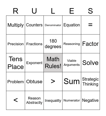 Math Rules Bingo Card