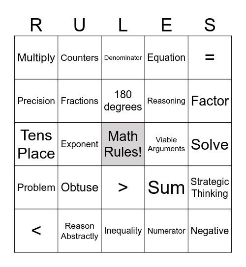 Math Rules Bingo Card