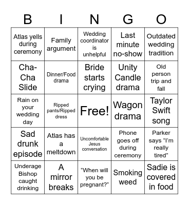 Bishop-Jones Wedding Bingo Card