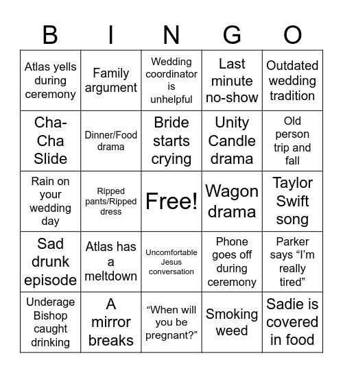 Bishop-Jones Wedding Bingo Card