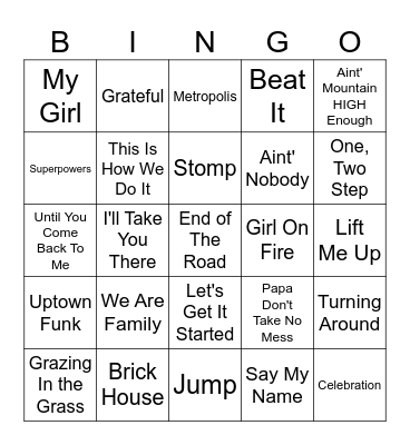 Song BINGO Card