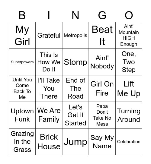 Song BINGO Card