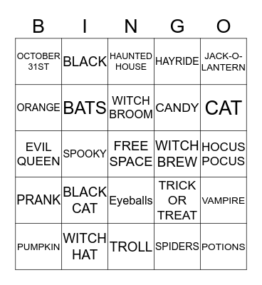 Halloween Bingo Card