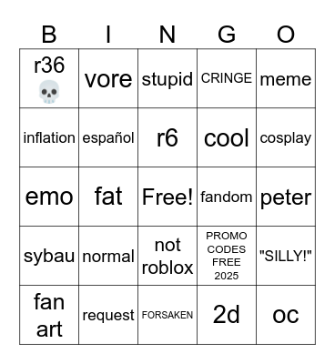 ROBLOX devianart BINGO Card