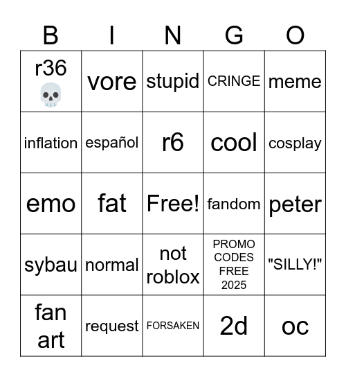 ROBLOX devianart BINGO Card