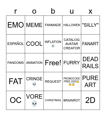 ROBLOC DEVIANART BINGO Card