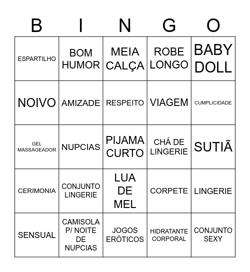 Chá de Lingerie da Kathleen Bingo Card