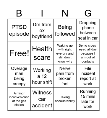Alexa’s Trauma for the Week🫶🏻 Bingo Card