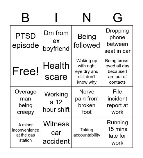 Alexa’s Trauma for the Week🫶🏻 Bingo Card