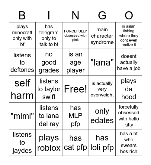 EGIRL BINGO Card