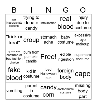 Urgent Care Halloween Bingo Card