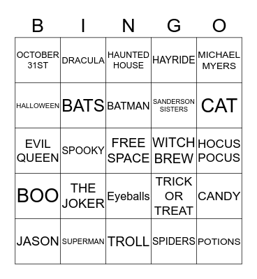 Halloween Bingo Card