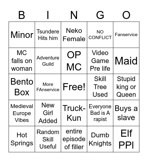 random isekai drinking game Bingo Card