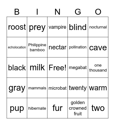 Bat Bingo Card