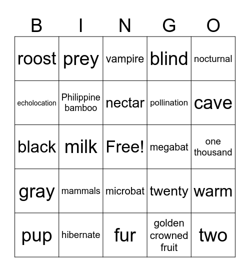 Bat Bingo Card