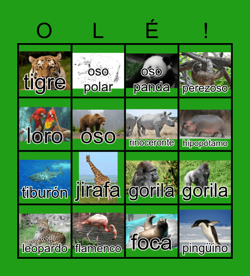 Animales en el Zoológico Bingo Card
