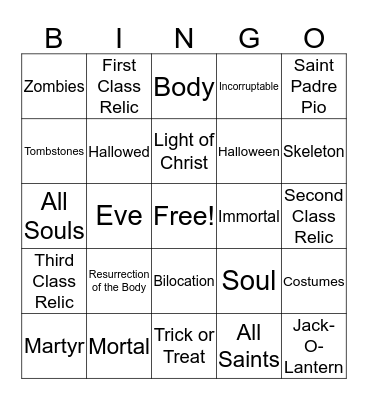 Catholic Halloween  Bingo Card