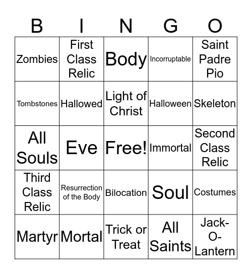 Catholic Halloween  Bingo Card