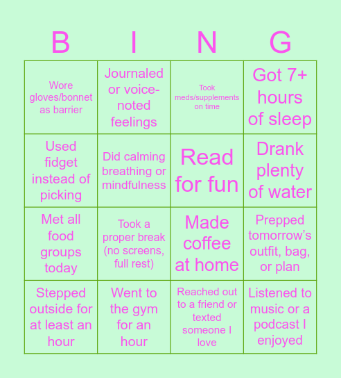Self-Care Bingo Card