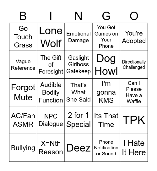 BINGORS Bingo Card