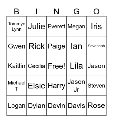 Dungan Family Bingo Card