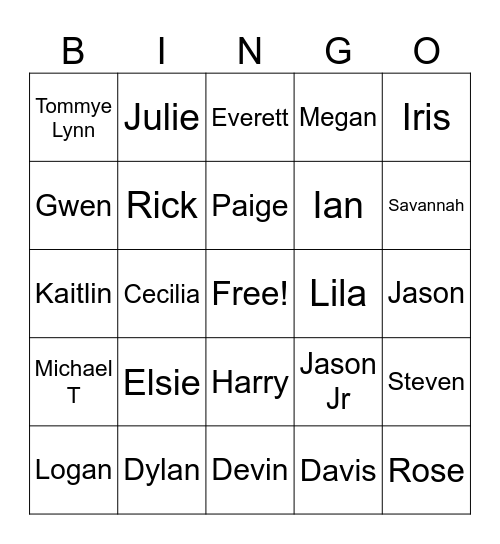 Dungan Family Bingo Card