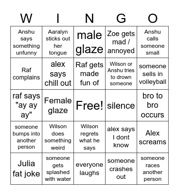 beach bingo Card