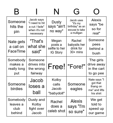 Par-Tee Time Bingo Card