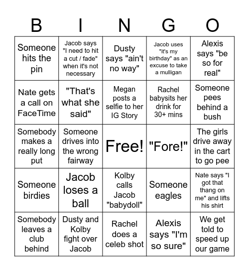 Par-Tee Time Bingo Card