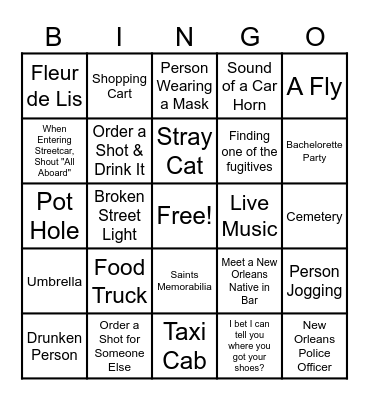 New Orleans Bingo Card